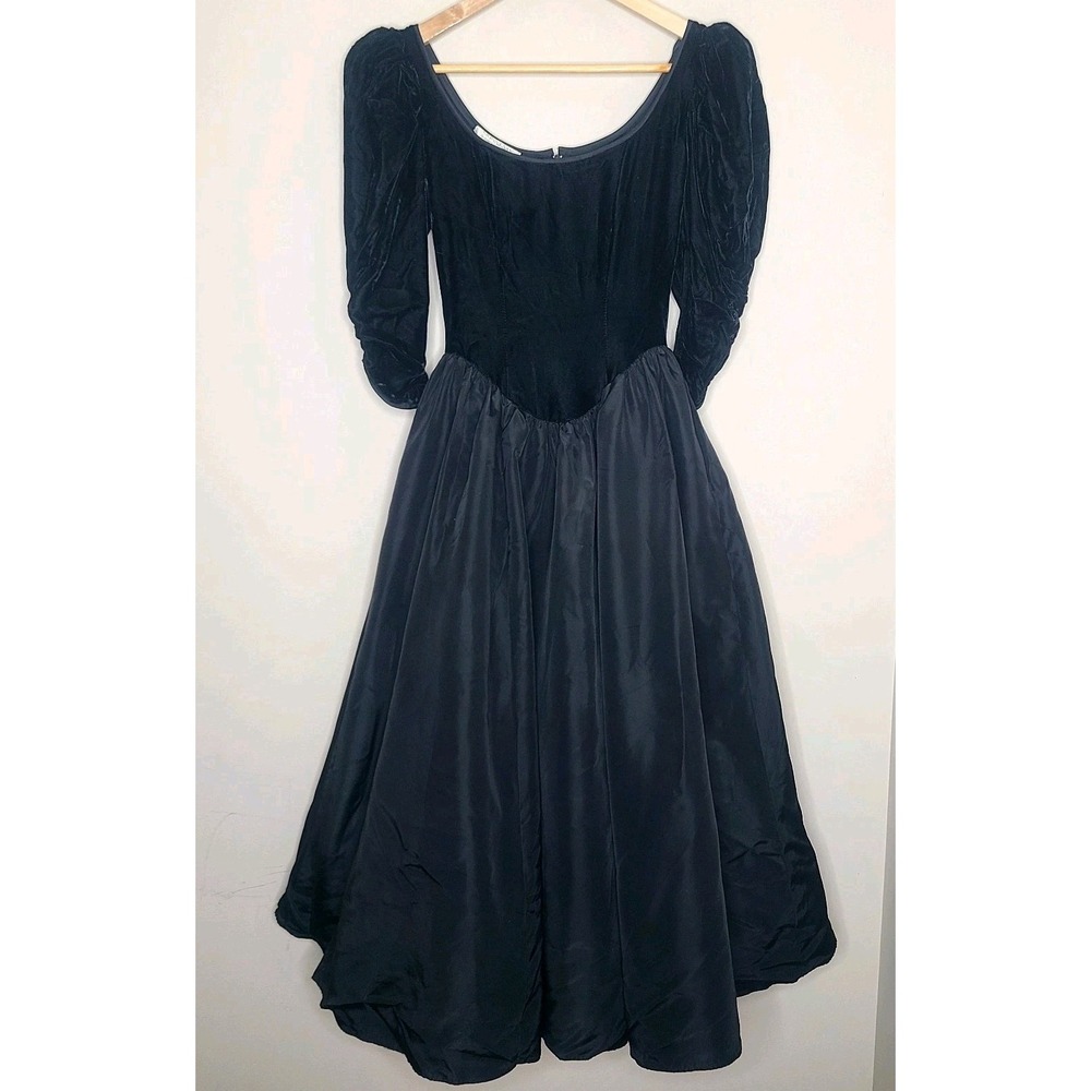 Vintage 80s Gunne Sax Dress Black Jessica McClintock‎ Velvet Taffeta USA Size 3